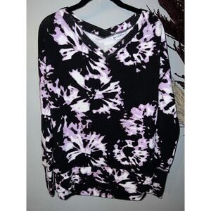 Athleta size S purple & black tie dye pullover v-neck sweatshirt athleisure top